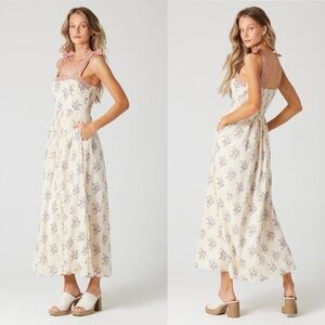 BILA77 Womens Bouquet Cream Floral Artisan Maxi Pocketed Dress Size Medium